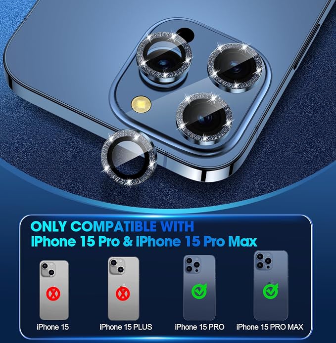 for iPhone 15 Pro/iPhone 15 Pro Max Camera Lens Protector Bling Individual