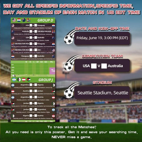 AhfuLife World Cup Schedule Poster 2026 - A2 Size 23.3" x 16.5" | Soccer Tournament Wall Chart Decor