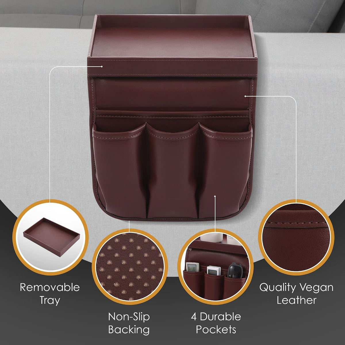 Armchair Caddy, Recliner Accessories, Armrest Organizer, Brown