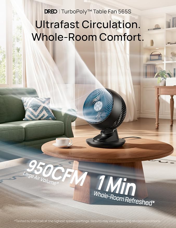 DREO Smart Fan for Bedroom, Powerful 85 ft Airflow, 12 Inches, Desk Fans in 20dB Quiet, 90°+90° oscillating fans, App/Voice Control, 9 Speeds & 8/12H Timer for Home Office Dorm