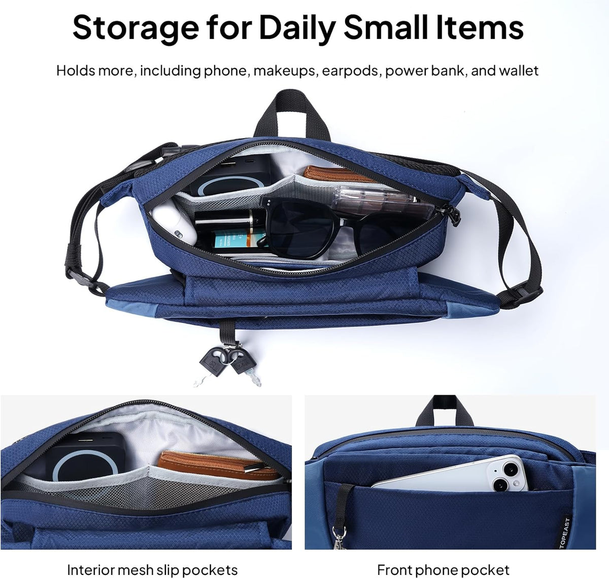 TOPEAST Waist Pack - 4L Large Capacity Fanny Pack with Hidden Water Bottle Pocket | Water Resistant Crossbody Sling Bag for Hiking & Travel