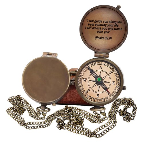 Brass Compass for Religious Gifts, Confirmation Gifts, Baptism Gifts, Best Easter, Christian Gifts for Men, Catholic Gifts, Birthday Gifts, Gifts for Teen Age, Graduation Gifts. (Psalm)