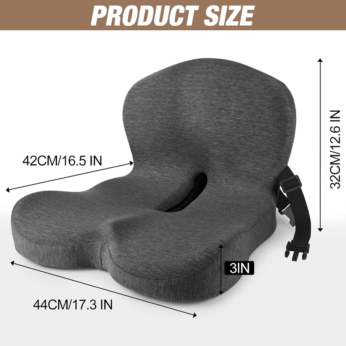 MYFAMIREA Truck Seat Cushion, Memory Foam Trucker Seat Cushion for Truck Driver Long Sitting with Adjustable Strap, Back Support and Pain Relief for Trucker Driving Office Chair and Pain, Dark Gray