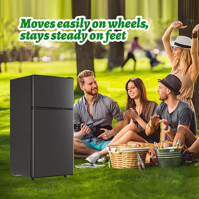 Mini Fridge with Top Freezer Apartment Size Dual Door Compact Small Refrigerator for Personal Use Small Mini Fridge with Egg tray, 7 Temperature Control For Dorm, Apatmet, Dark Grey