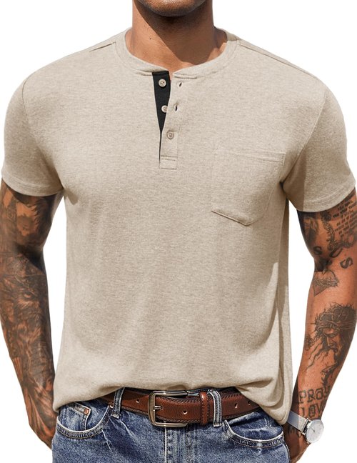 COOFANDY Men Henley Shirts Casual Golf T Shirt Pocket Lightweight Business Classic Tunic Top Coffee