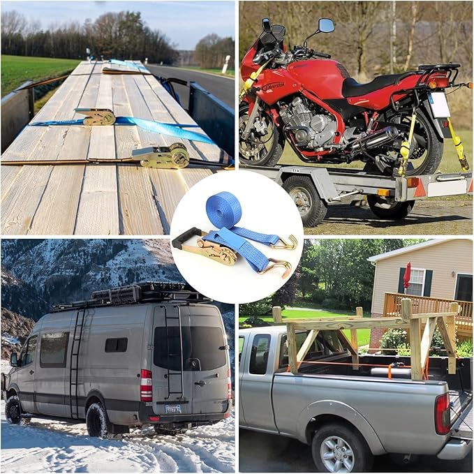 2 Pack 2 Inch Ratchet Straps Heavy Duty 20ft Tie Down Straps Ratchet with Double J Hook, 8000 LBS Break Strength, Cargo Ratchet Straps for Truck, Trailers, Kayaks, Car Roof
