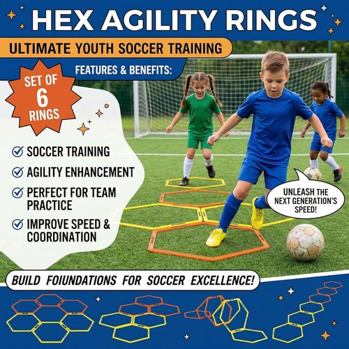 Japard Hex Agility Rings - Speed Training & Footwork Drills with Carrying Bag | Durable & Lightweight