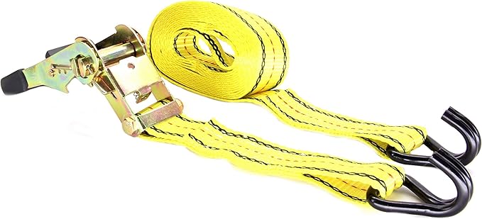 HFS(R) 4PC 1-1/2" x 15 ft Heavy Duty Ratchet Cargo Tie Down Straps 3000lbs Dual J-Hooks (Yellow)