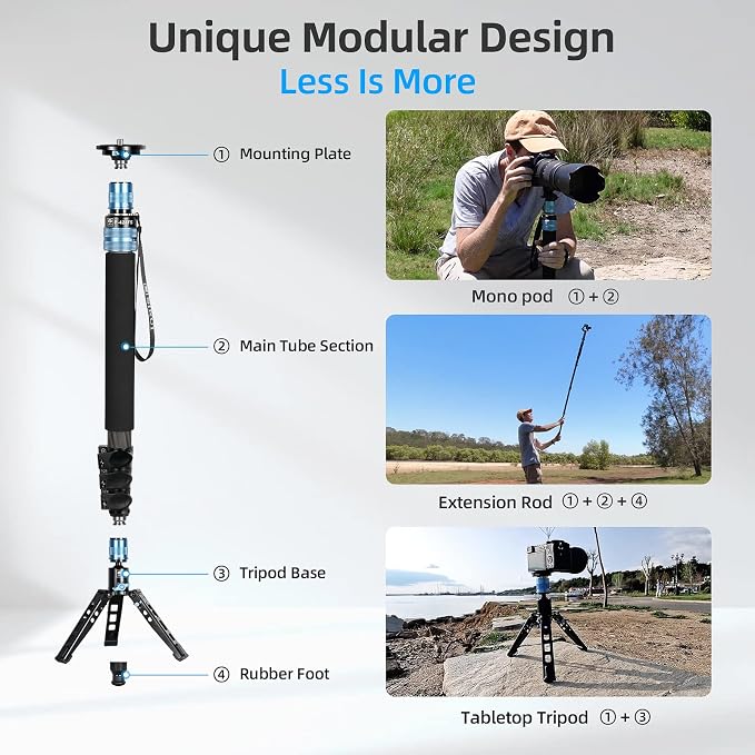 SIRUI P-424FS Carbon Fiber Camera Monopod Kit, 66.3" Heavy Duty Professional