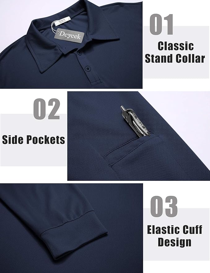 Deyeek Men's Polo Shirts Long Sleeve Golf Polo Shirts for Men Quick Dry UPF 50+ Sun Protection Polos Casual Collared Shirts