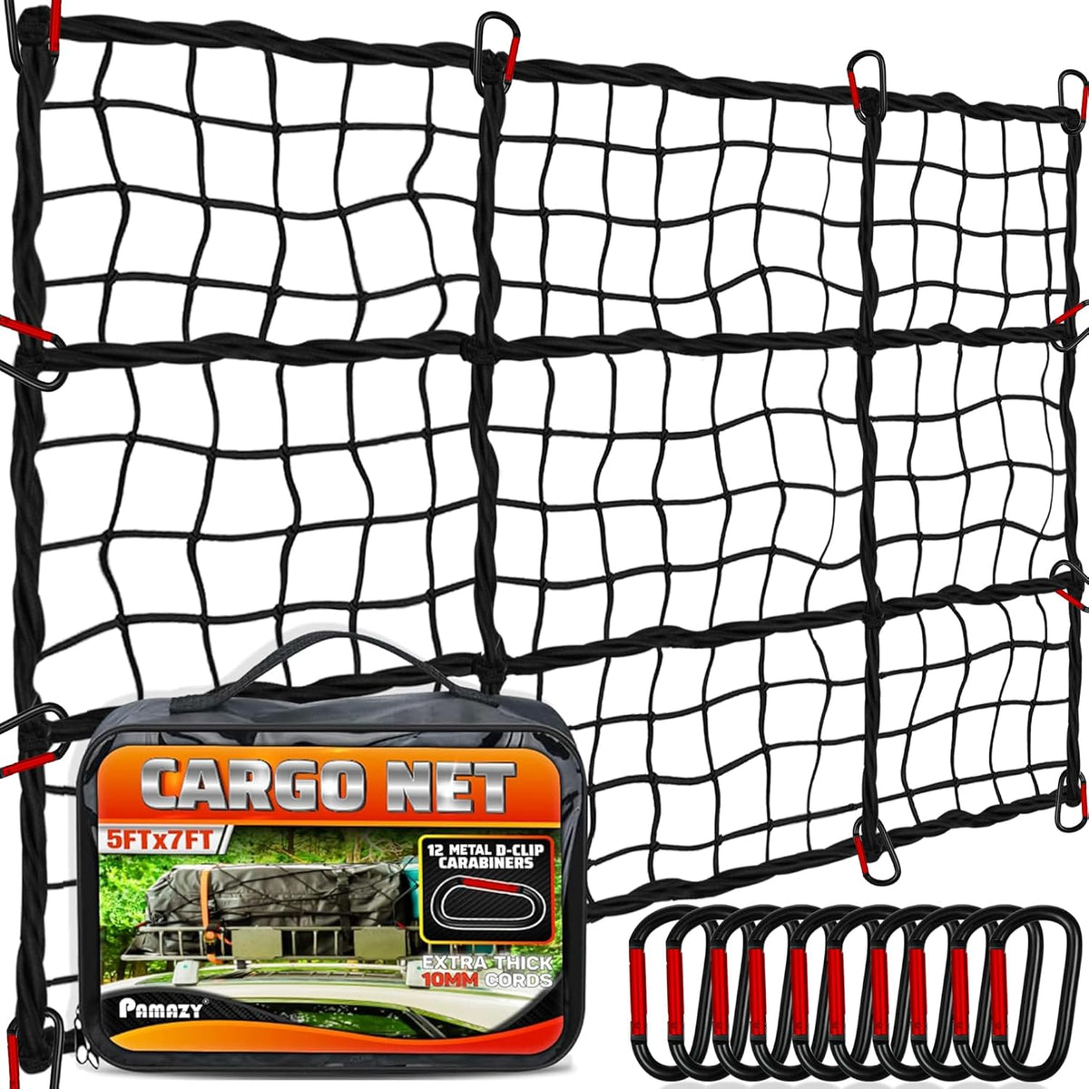 4'x6' Cargo Net for Pickup Truck Bed Stretch to 8'x12' Heavy-Duty 10mm Bed Net