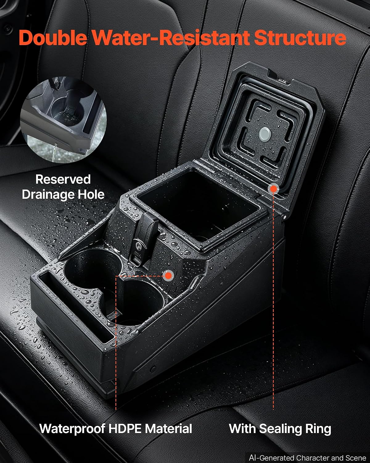 VEVOR UTV Center Console Bench Seat Box Lockable Armrest Storage Box, HDPE Central Console Tools Organizer with Cups and Phone Holder - Compatible with Polaris Ranger & 2017-2026 Can-Am Defender