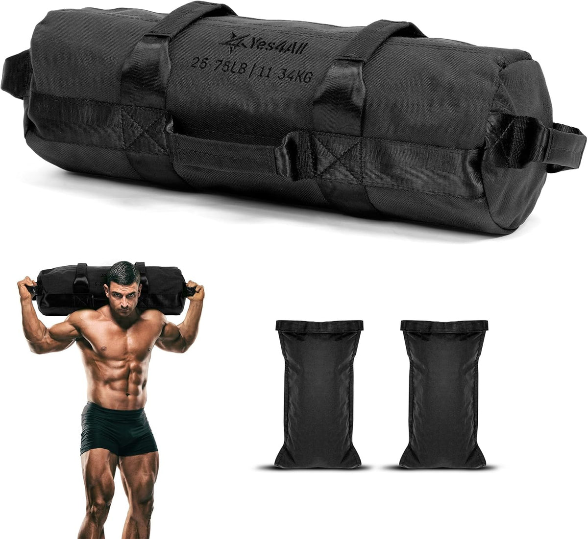 Yes4All Sandbags - Adjustable Weight Training Sand Bags with Handles | Multiple Sizes 5-200lbs