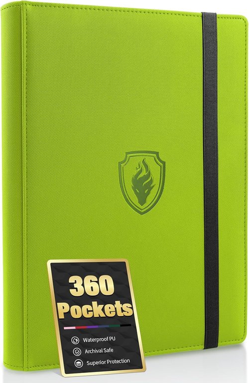 Fabmaker Premium 9 Pocket Card Binder - Sturdy Album for 360 Cards | Sleek Green Trading Card Holder