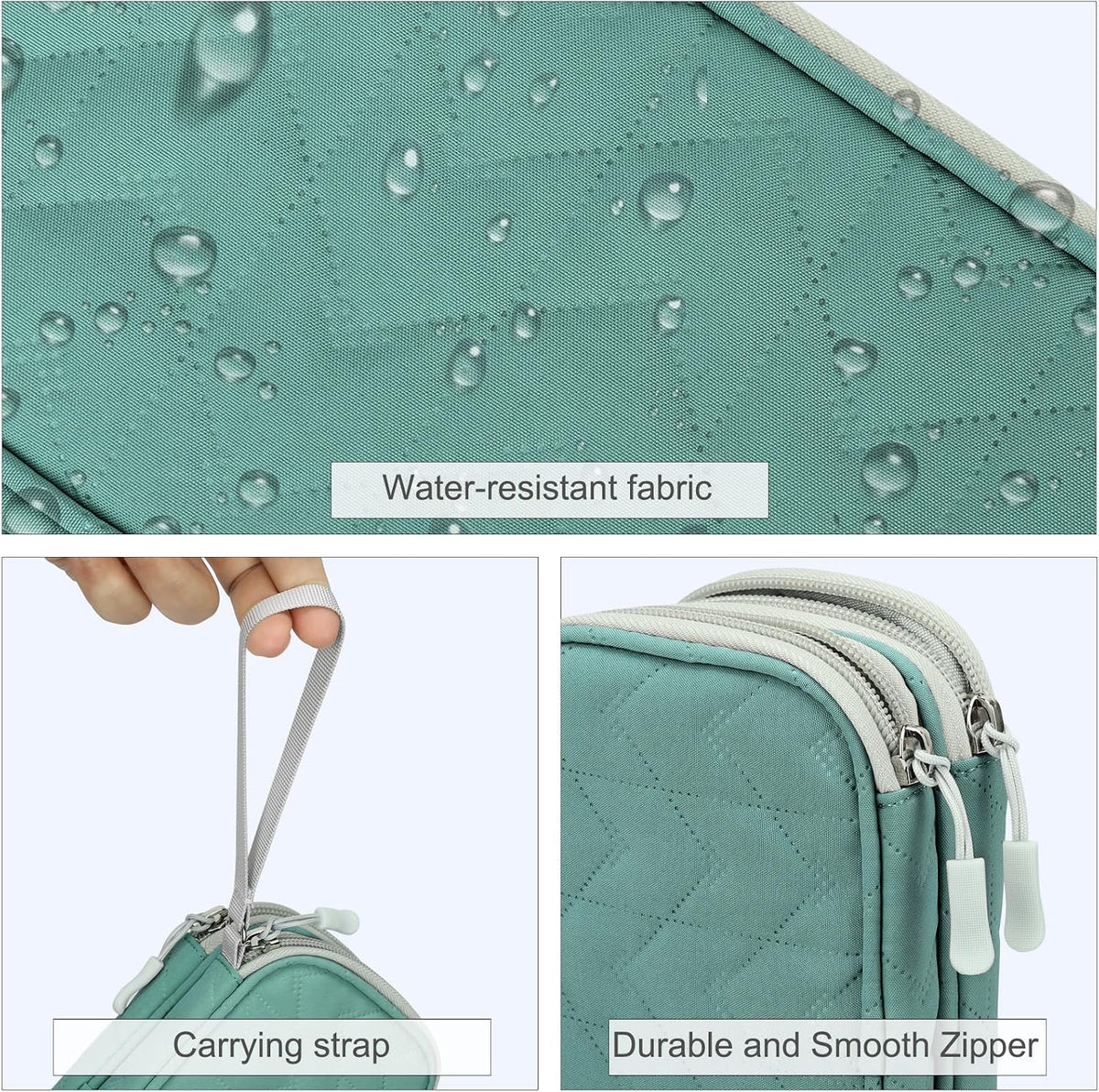 FYY Electronic Organizer, Travel Tech Pouch, Cable Organizer Green Quilted