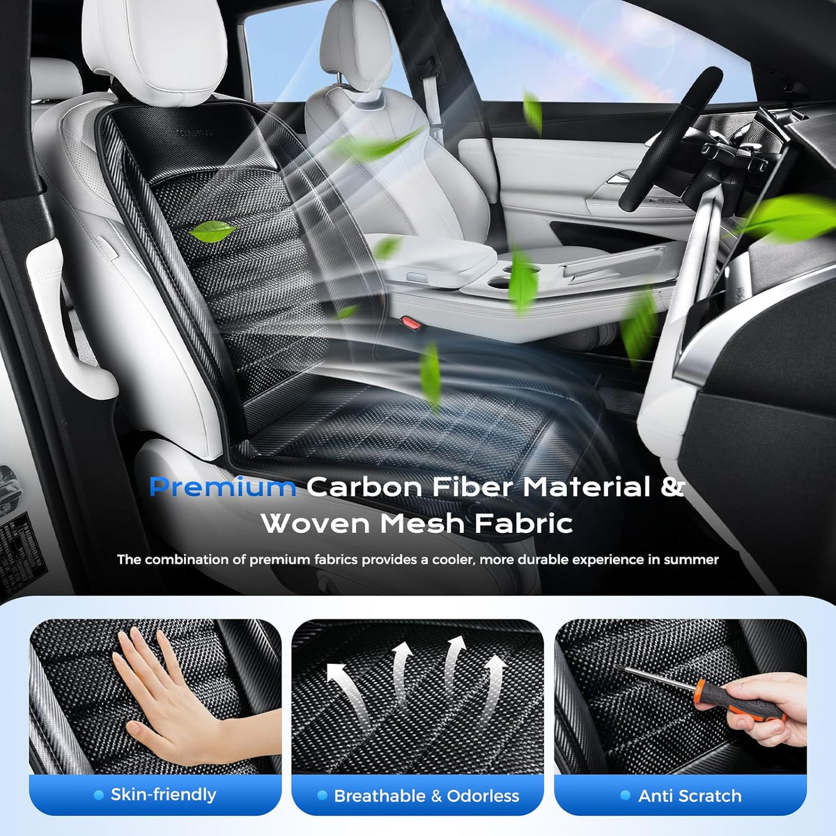 Coverado Cooling Car Seat Cover, Ventilated Seat Cushion for Summer, Cooling Car Seat Pad with Dual Powerful Turbo Fans Universal Fit for Sedan SUV Truck Van, Black
