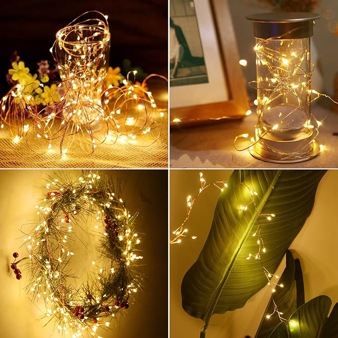 Dailyart Fairy Lights Plug in, 200 Led Twinkle String Light with Remote 10Ft 8 Modes Warm Cluster Lights with Timer for Bedroom Wreath Party Window Wedding Christmas Tree Decoration Gold Wire