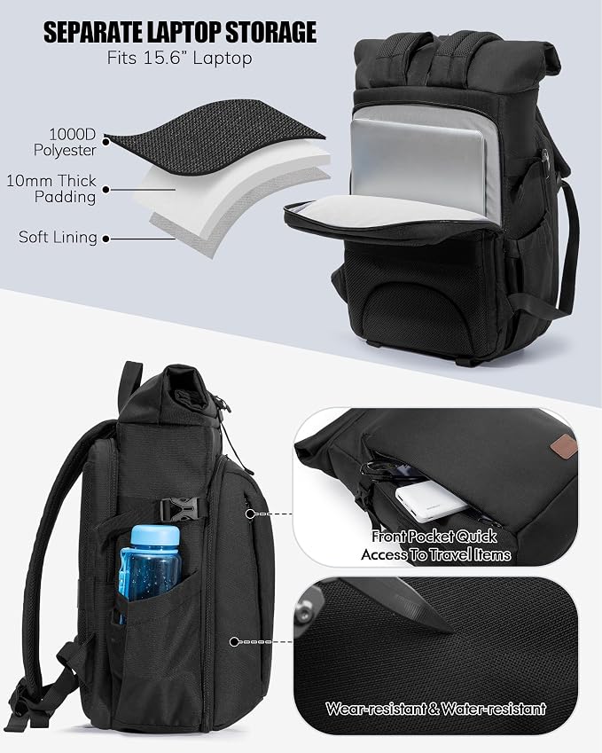 Smasrob Camera Backpack with Padded Laptop Sleeve and Tripod Holder, Camera Bags