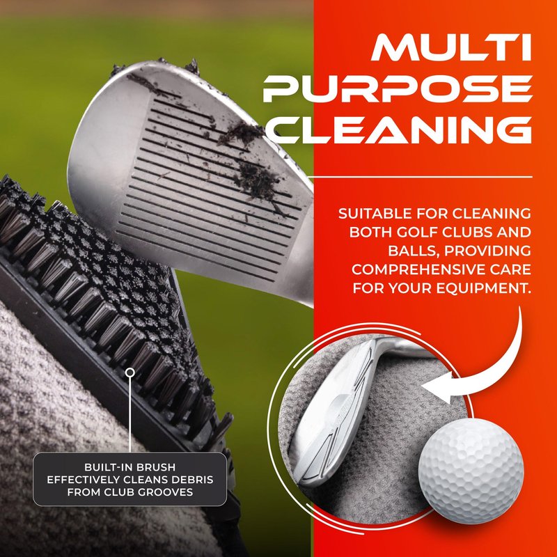 SWIFTEE Ultimate 4-in-1 Premium Golf Towel with Built-in Brush, Magnet, Ball Marker & Carabiner - 760GSM Microfibre Waffle Towel with Inner Wet Dry Liner (Grey)