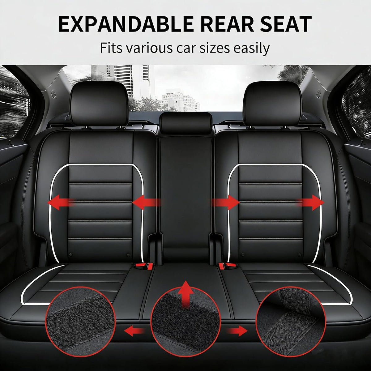 YQ Faux Leather Seat Covers Black White Universal 2 Row Anti-Slip Full Set