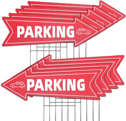 Directional Parking Signs by [Brand Name] - 10 Pack Large 23 X 7.2 Inch Durable Red & White Arrows with Stakes