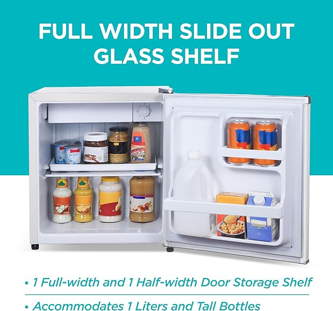 BLACK+DECKER 1.7 Cu. Ft. Compact Refrigerator, Energy Star, BCRK17W, White | Energy Star Certified, Single Door Mini Fridge with Chiller Compartment, Personal Fridge for Home or Dorm, R600a Refrigerant