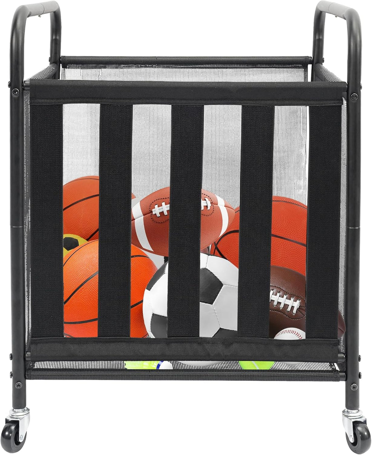 STO STO Rolling Sports Ball Storage Cart - Lockable Basketball Cage & Organizer | Steel Rack for Indoor/Outdoor Use, Black