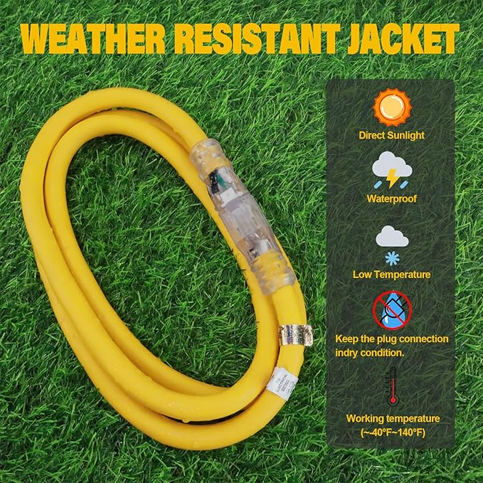 EP 25 ft Lighted Outdoor Extension Cord - 12/3 SJTW Heavy Duty Yellow Extension Cable with 3 Prong Grounded Plug - 15AMP Power Cord for Lawn, Garden, Appliances