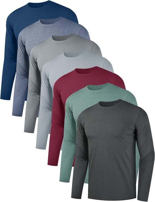 HOPLYNN Men's Quick Dry Long Sleeve Shirts - Moisture Wicking & UV Protection | 7 Pack for Gym Workouts