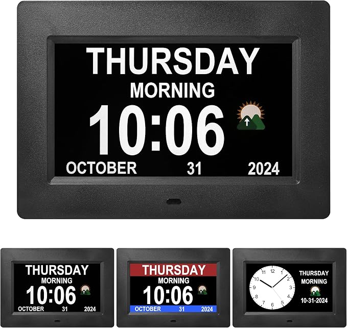 Dementia clock with time, 12 sets of alarms paired with 20 usage scenarios