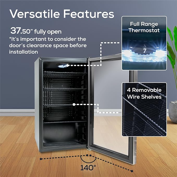 Igloo 3.5 Cu. Ft. Mini Fridge - Stainless Steel Single Door Compact Beverage Refrigerator with Shelves for Homes, Dorms & Offices- Keep Snacks and Drinks Cool with Temperature Control Mini Fridge