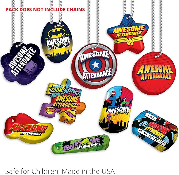 Brag Tags Awesome Attendance Heroes Value Pack to Improve Student School &