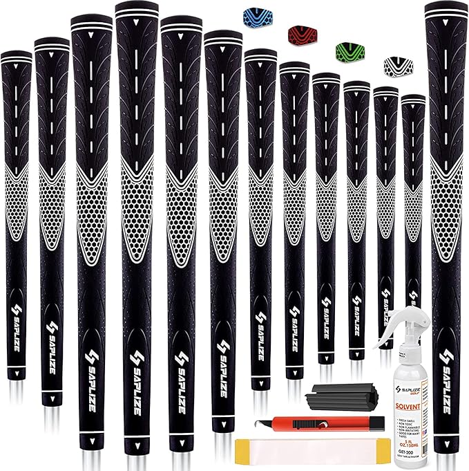SAPLIZE Golf Grips Set of 13, Bundle with Tape or Full Regripping Kit, Jumbo / Mid / Standard / Undersize, Women / Men Anti-slip Rubber Golf Club Grips, CC01 Series