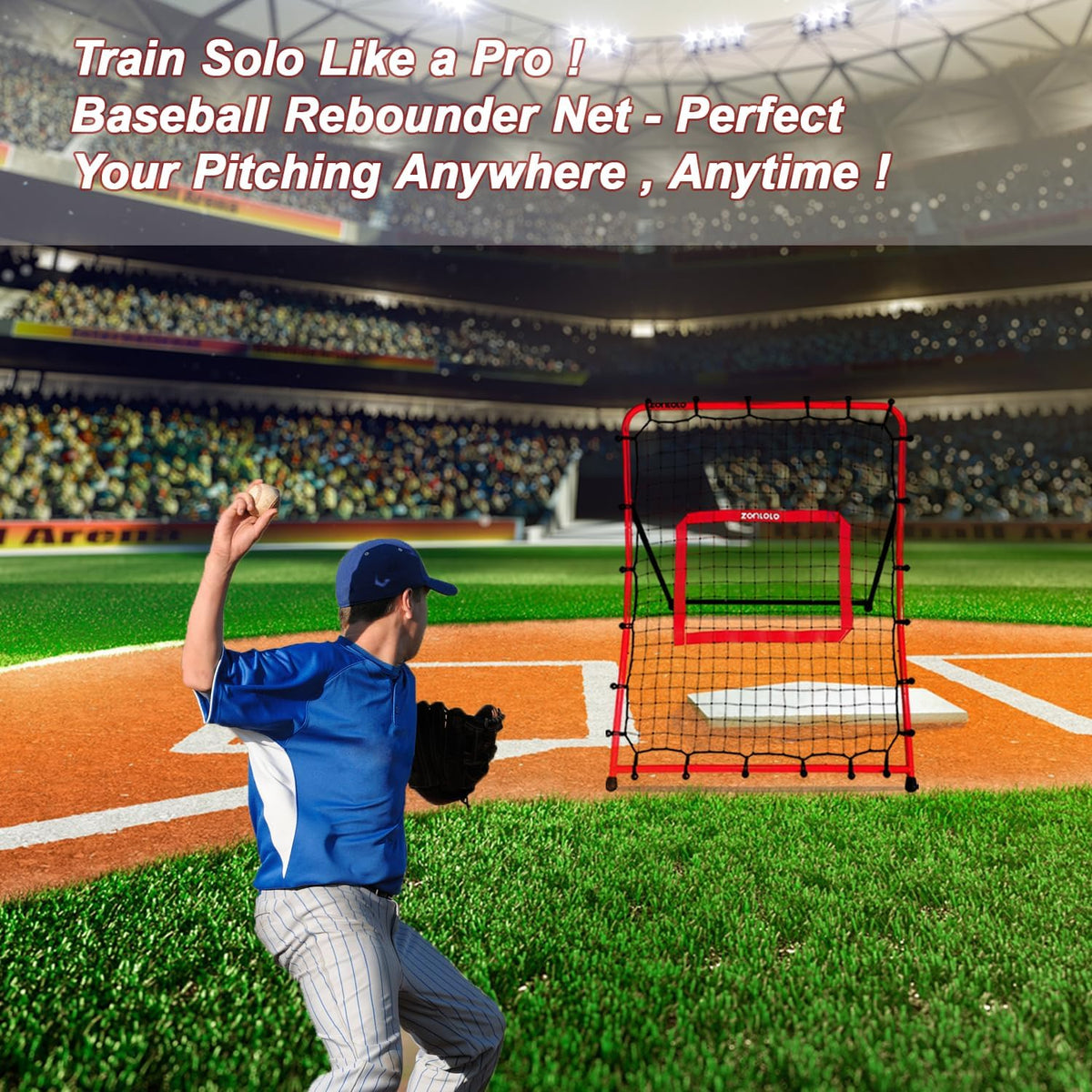 Zonlolo Baseball Pitchback Net - Adjustable Rebounder Trainer for Solo Practice | Three Angles