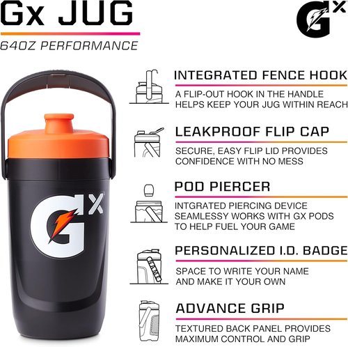 Gatorade Gx Performance Jug - 64oz Leakproof Design with Non-Slip Grip for Athletes | Red