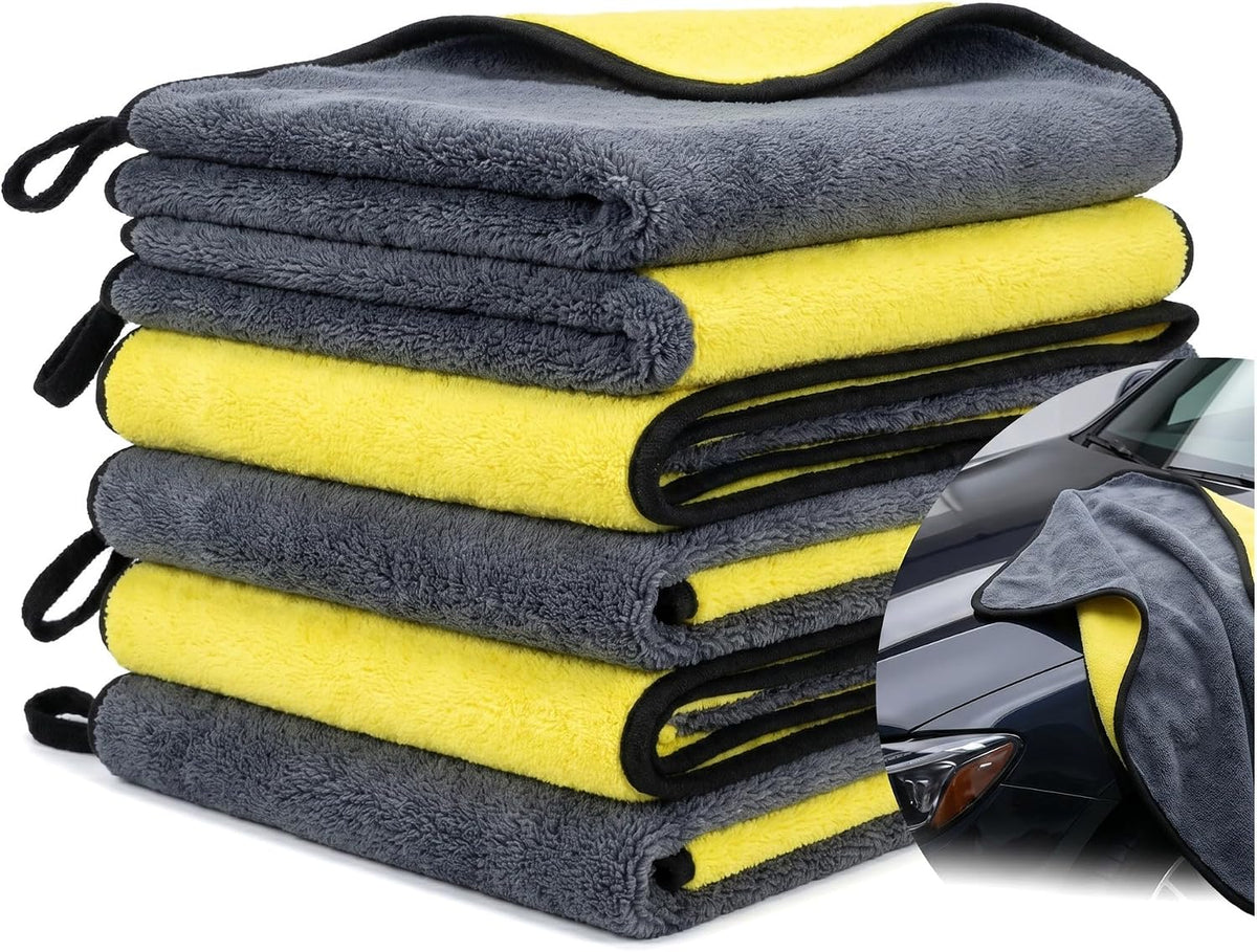 Microfiber Towels for Cars, 800GSM Car Cleaning Towels, Soft Microfiber Cleaning Cloths for Car Washing, Drying, Waxing, Buffing and Polishing, Scratch-Free Auto Detailing Towels, 6 Pack, 12 x 16 Inch