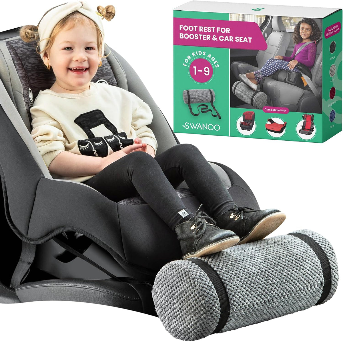 Car Seat Foot Rest, Grey, Extra Long Straps, Adjustable