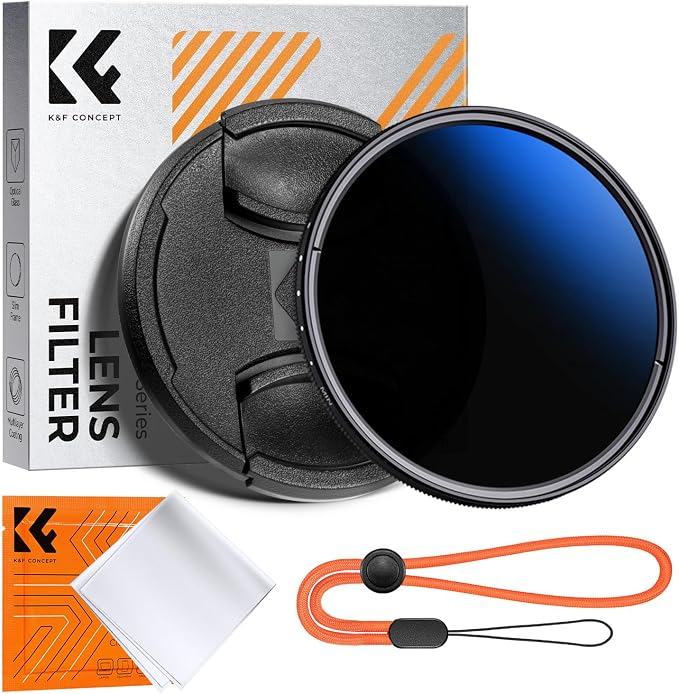 K&F CONCEPT 72mm Variable ND Camera Lens Filter ND2-ND400 + Lens Filter Cap +