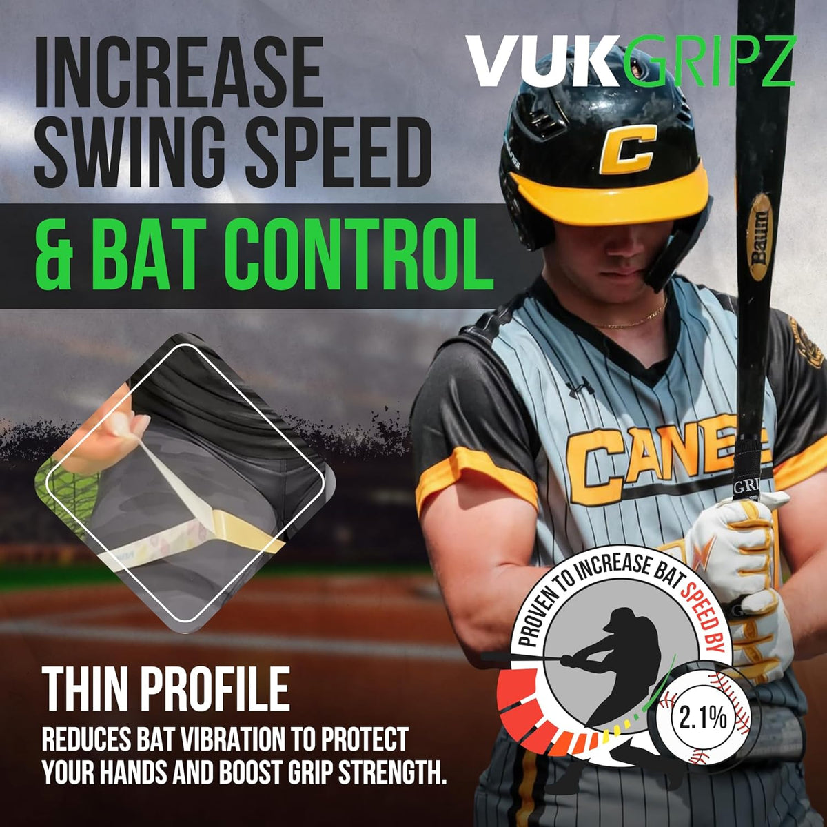 VukGripz Baseball Bat Grip Tape - Non-Sticky, Moisture-Wicking, Vibration-Reducing | USA Made