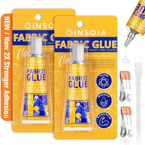 Fabric Glue Permanent by Skiennix - 29.5MLx2 Washable Clear Adhesive for Clothing, Patches & Crafts