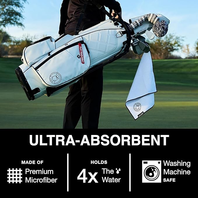 Ghost Golf Magnetic Towel (Greenside) - Premium Ultra-Absorbent Microfiber Golf Towel with Magnet for Golf Carts or Clubs - 18" x 18" Golfing Gear - Waffle Weave Pattern (Black)