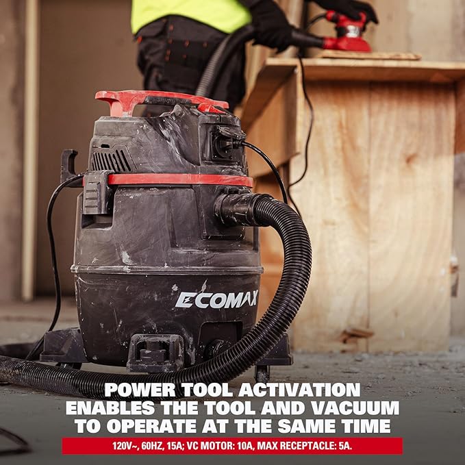 ECOMAX Dust Extractor & Shop Vac 2-in-1, Semi-Automatic Filter Clean, HEPA Filter, 8 Gallon 6.5 HP Wet Dry Vacuum, Anti-Static Hose, Dust-Full Indicator, for Woodworking, Workshop and Garage