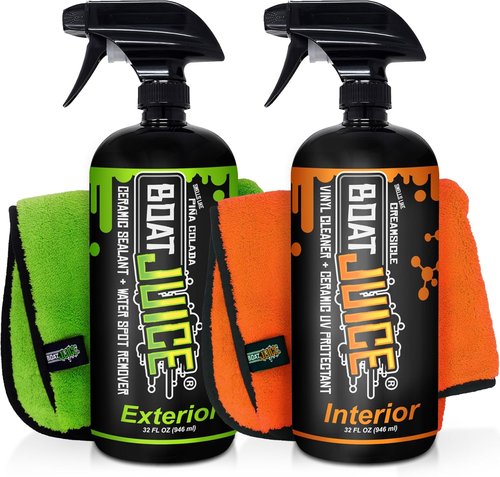 Boat Juice Necessity Boat Cleaner Kit - Exterior Water Spot Remover & Interior Vinyl Cleaner | Includes 2 Microfiber Towels | Marine Detailing Made in USA