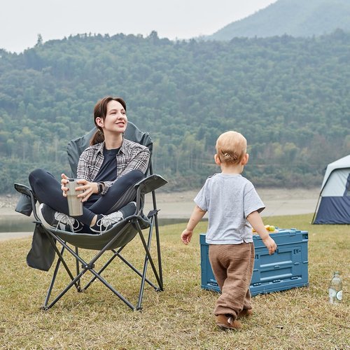 Ever Advanced Folding Camping Chair - High Back Padded Oversized Portable Lawn Chairs | Lightweight Steel, Black (2 Pack)
