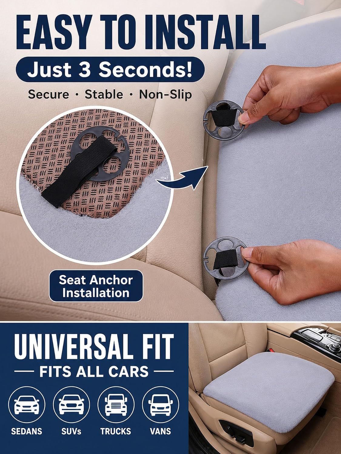 Winter Soft Warm Faux Rabbit Fur car seat Cushion,Universal fit Plush Front and Back Fuzzy car seat Pads Cushion Cover Protector - 1pcs (Back seat 1pcs,Gray)