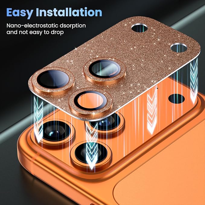 Uyiton for iPhone 17-Pro-Max Camera-Lens Protector: Bling Metal Tempered Glass