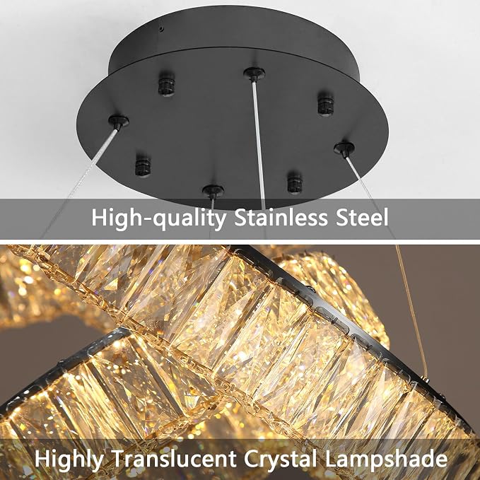 HAIXIANG Modern Crystal Chandelier Dimmable LED Ring Pendant Lights Adjustable