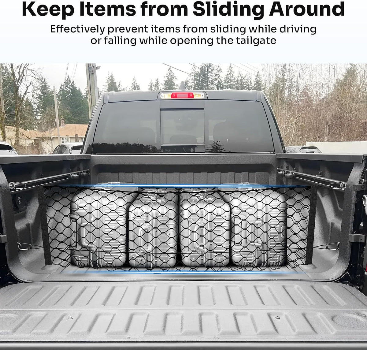 Canvcle Truck Bed Cargo Net for 2019-2025 2026 Dodge Ram 1500 Accessories Envelope Style Mesh Trunk Net Organizer and Storage Stretchable Adjustable Elastic Nylon Rear Cargo Netting with Hooks
