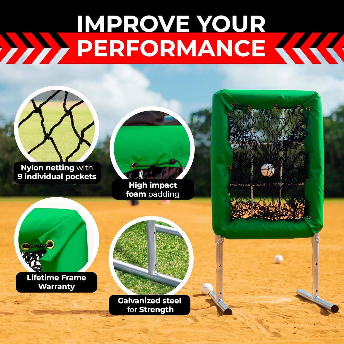 Velocity 9 Hole Pitch Master Pro Edition - Professional Baseball Pitching Net - Heavy-Duty & Portable Training Equipment