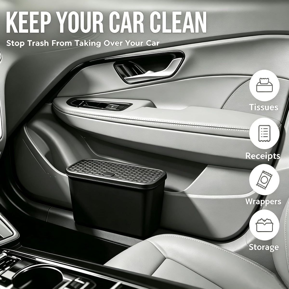 Mini Car Trash Can with Lid,Black ABS Hanging Bin for Door and Seat Back